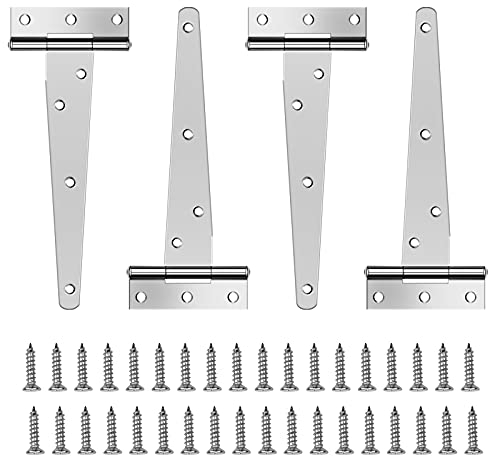 Mikihat 4 Stück T-Scharnier, 6 Zoll Schwerlast Türscharniere, Klappbar Gartentor, 150mm Verzinkt Mit Schrauben für Schuppentore Scheunentore Fenster, Silber