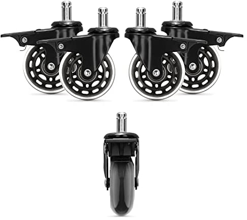 kwmobile Bürostuhl Rollen 5er Set - Hartbodenrollen für Schreibtischstuhl 10x22mm - Stuhlrollen mit Bremsen Bodenschutzrollen - schwarz transparent