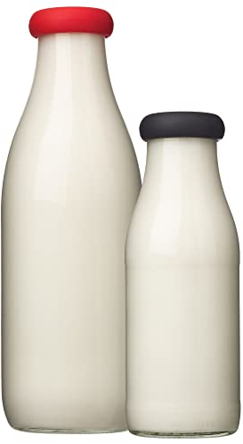 MOOPOPS - 1 Liter Flaschenverschlüsse (NICHT 1 PINT). 2 wiederverwendbare Silikonaufsätze passend für Standardflaschen (43 mm) von 1 l und 500 ml (Schwarz und Rot)