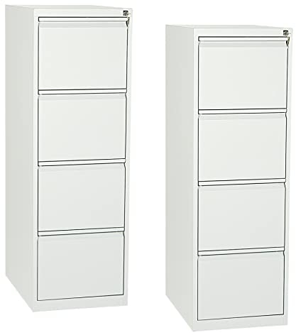 Schrank & Stuhl 2 Stück Hängeregisterschränke einbahnig – Hängemappenschränke mit je 4 Schüben für DIN A4, abschließbar, komplett montiert, 132 x 40 x 62 cm, Weiß