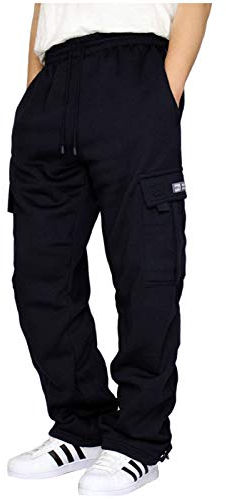 Ni_ka Pantalon Multi Poches Homme Taille Elastique Survetement Training Pantalons De Jogging Ample à Lien De Resserrage Sweat Pants Jogger Noir Rouge Taille M à 5XL