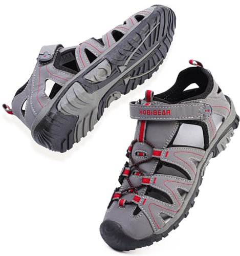 Topwolve Sandales Enfant Garçon Fille Bout Fermé Plage Sports Sandales Été Respirantes Outdoor Marche Randonnée Sandales,Gris,35 EU