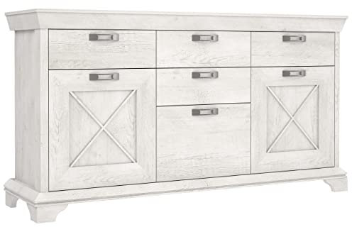 Newroom Highboard Pinie Weiß Kommode Modern Landhaus - 177,7x96,2x48,3 cm (BxHxT) - Sideboard Regal Anrichte - [Lucy.Five] Wohnzimmer Wohnstube Büro Arbeitszimmer
