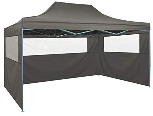 vidaXL Gazebo Professionale Pieghevole con 3 Pareti Finestre Trasparenti Tendone Tenda per Feste da Giardino 3x4m in Oxford PVC e Acciaio Antracite