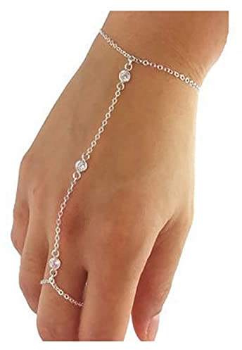 Inilbran Boho Strass Fingerring Armbänder Silber Sklavenarmband Vintage Cz Ring Handgelenk Armband Kristall Hand Kette Armband Für Frauen Und Mädchen