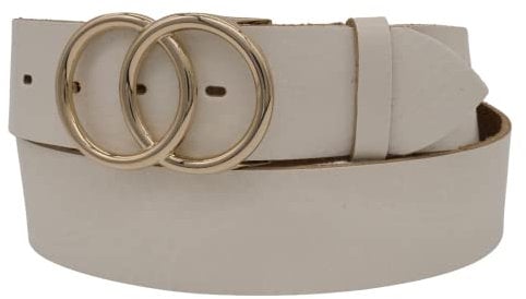 AnnaMatoni Damen Gürtel in weichem Rindsleder mit Doppel O-Ring Schnalle in Gold Nickelfrei 4cm Breit Damen Ledergürtel Echt Leder (Weiß 100, TW80-95cm Gesamtlänge)