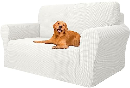 YSTELLAA Stretch Sofa überzug 2 Sitzer, Super Elastisch Sofabezug Mit Armlehnen Waschbarer, kratzfester rutschfest Sofa Cover für Hunde Katzen und Haustiere(Weiß, Sofa Breite 145cm-178cm)