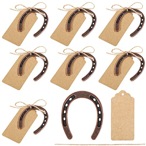 8-tlg. Hufeisen Deko Set, 6 x 7 cm Hufeisen Glücksbringer Hufeisen Geschenk mit Hanfseil Kraftpapieranhänger Kleine Hufeisen zum Basteln Glücksbringer Hochzeit Deko