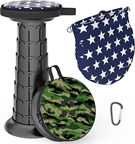 ALEVMOOM Tragbarer Klapphocker mit Kissen,Teleskophocker,Camping Hocker Zusammenklappbarer Hocker,für Draußen- und Drinnen-Aktivitäten, Wandern,Angeln,Tragfähigkeit 440lb mit Tasche Karabiner