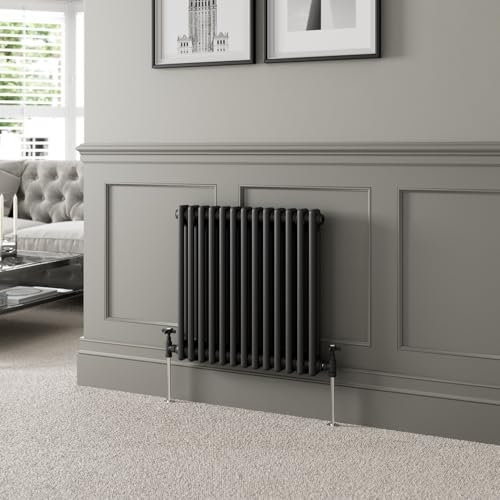 DuraTherm® 600 x 605mm Black Traditional Horizontal Designer Radiator Double Column Colosseum Cast Iron Style Central Heating Panel Radiators Rad