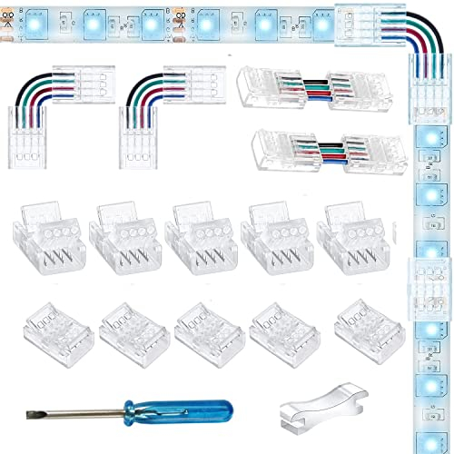 YUTOKEER LED-Verbindungssatz - 4-Pin 10 mm RGB LED-Streifen-zu-Draht-/Streifen-zu-Streifen-Verbinder, lötfreier Adapter, Terminal-Verlängerungsverbindung, enthält L-Form/H-Form-Verbinder