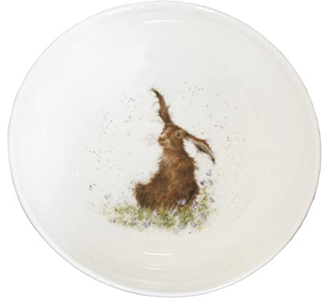 440s Wrendale Designs Porzellan Müsli Schale Hase, ca. 15,3 cm D mit Feld-Hasen Motiv von der britischen Künstlerin Hannah Dale für Müsli Dessert Nachtisch Eiscreme Snack- & Suppen als Geschenk