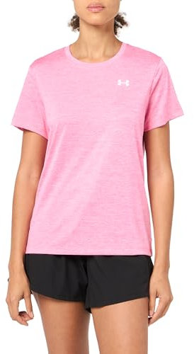Under Armour Tech Twist Short Sleeve Crew T-Shirt, (682) Rose Fluo/Blanc, M Femme