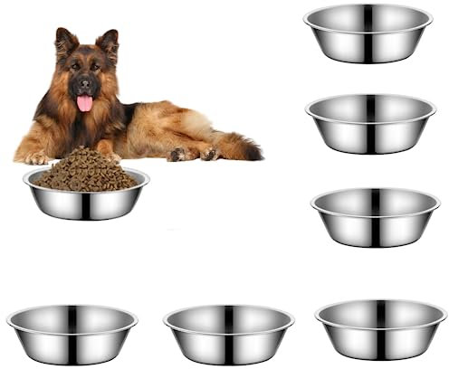 Lot de 6 gamelles de rechange en acier inoxydable pour chien de petite, moyenne et grande taille, passent au lave-vaisselle (acier inoxydable - 22 cm)