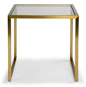 Couchtisch aus gehärtetem Glas, Goldener quadratischer Couchtisch, Schlafzimmer, Wohnzimmer, Café, Sofa, seitlicher Akzenttisch, 45 x 50 x 45 cm (Größe: 45 x 50 x 45 cm, Farbe: Gold)