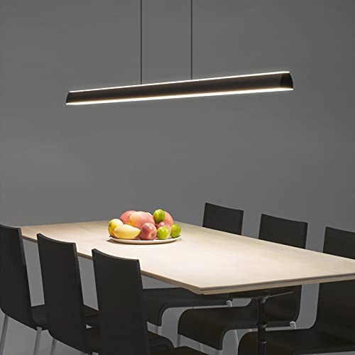 Moderne LED pendelleuchte esszimmer dimmbar hängelampe esstisch Linear design hängeleuchte mit Fernbedienung Kreative Design Esstischlampe, Moderne Hänge lampe für Wohnzimmer Küche (Schwarz, L120cm)