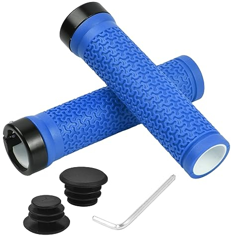1 Paar Fahrrad Lenker Griffe Rutschfester Fahrradgriffe, Ergonomische Struktur Fahrrad Griffe mit Einseitiges Lock-On, Lenkergriffe Handgriffe für 22 mm Fahrrad MTB Mountainbike Fahrrad (Blau)
