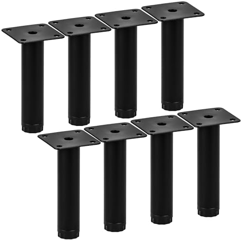 TCHOSUZ 4 inch / 10cm Adjustable Metal Furniture Legs, Pack of 8 Round Black Iron Heavy Duty Sofa Legs, DIY Replacement Feet for Couch Table Cabinet Bed Ottoman Dresser