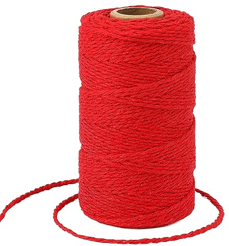 KINGLAKE 2mm Kordel Rot,100M Baumwollschnur,Makramee Garn,Baumwollgarn Dünn,String Für Backen,Kochen in der Küche,DIY Basteln,Weihnachtsgeschen Kverpackung,Deko