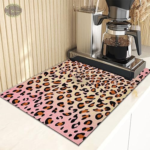 Leopardenmuster Artistic Abstrakter Marmor Abtropfmatte Geschirr, Kaffeemaschine Matte Unterlage Saugstarke Trockenmatte mit für Küche, Spüle und Bad, Rutschfest & Schnelltrocknend (B,50x80 cm)