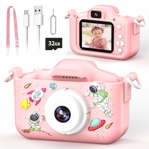 YunLone Appareil photo enfants 12MP Astronaute Appareil Photo numérique Caméra Vidéo 1080P avec 2 IPS, carte 32G, zoom 8X, Spaceman Camara Jouet Cadeau pour enfant garçons filles 3 4 5 6 7 8 9 10 ans