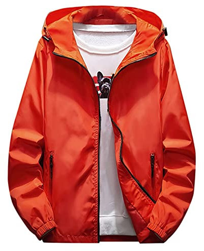 JUTOO Arbeitsjacke Herren, Regenjacke Wasserdicht Atmungsaktiv Regenponcho Dünne Leichte Jacke Windbreaker Mit Kapuze Übergangsjacke Segeljacke Herren Fahrrad-Wasserdichte Jacket (5XL, Orange)