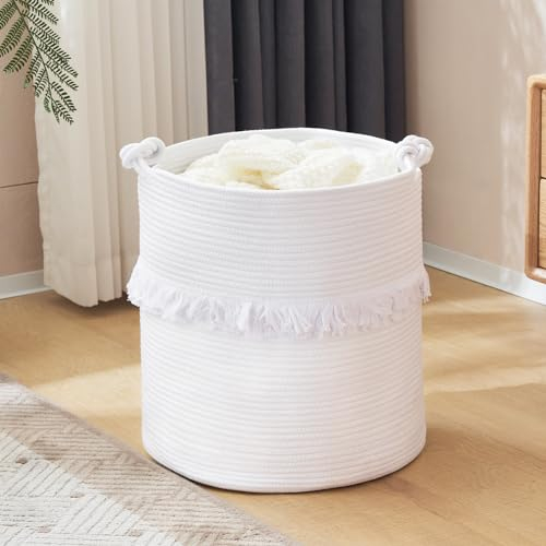 YOUDENOVA Cesto para la ropa sucia de cuerda de algodón, cesta de almacenamiento, cesta decorativa bohemia, cesta trenzada, cesta para la ropa sucia con asas, almacenamiento de juguetes para