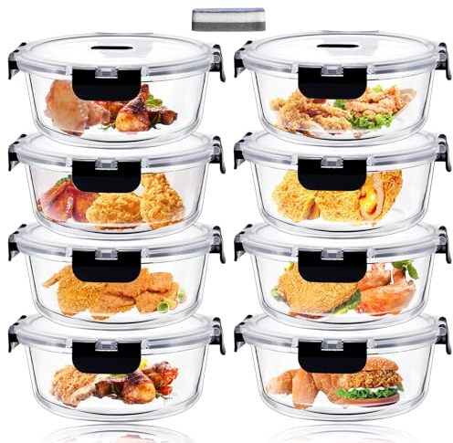 ERUIV Lunch box verre, 8 pièce 400ml Boite Verre Hermetique Alimentaire, Boite Repas Verre empilables, Boite Conservation Alimentaire Verre garder frais, Boite Verre Alimentaire transparent