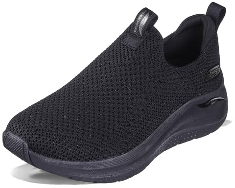 Skechers Arch Fit 2.0 Damen-Sneaker, Schwarze Strickverzierung in Gunmetal, 37 EU