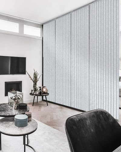 GoDear Design Adjustable Sliding Room Dividers 45.8-86 W x 96 H, Extendable Panel Track Blinds for Separating Rooms, Covering Closet Doors or Windows, Trimmable Woven Fabric Panel Curtains, Mykonos