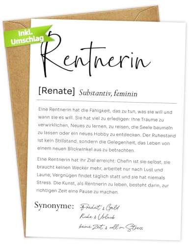 WenmthG - Karte für Rentnerin (A6, inkl. Umschlag) - Karte Ruhestand - Karte zum Abschied Kollegin - Rente Karte - Abschiedsgeschenk für Kollegin Rente - liebevolle Karte zum Ruhestand