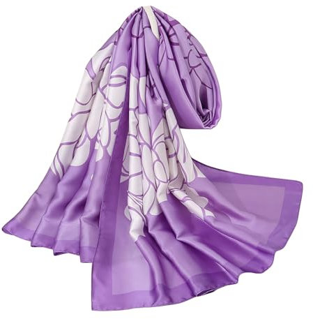 Silk Scarf Women Shawl Lotus Scarf Stain Neckerchief Head Wrap Thin Scarf Ladies Beach Shawl Vintage Bridal Scarf White Chiffon Scarf Muslim Colorful Cloth Christmas Scarf Belt (Purple-rose)