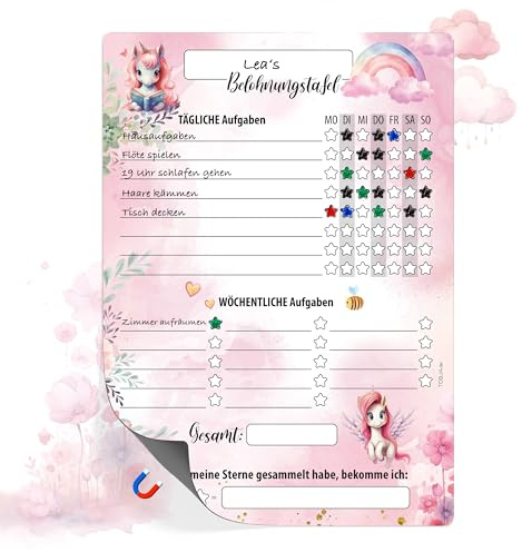 TOBJA Belohnungstafel Kinder A4 magnetisch - Spielerisches Töpfchentraining und Alltagsroutinen mit Einhorn, Dino oder Waldtiere Design - Für strahlende Kinder und entspannte Eltern (Einhorn)