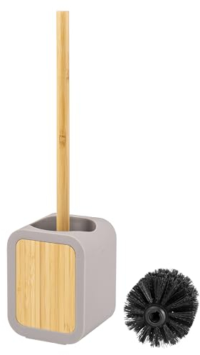eluno Brosse WC avec Surface caoutchoutée Soft Touch en Plastique et Bambou, avec 1 tête de Brosse de Rechange (Taupe)