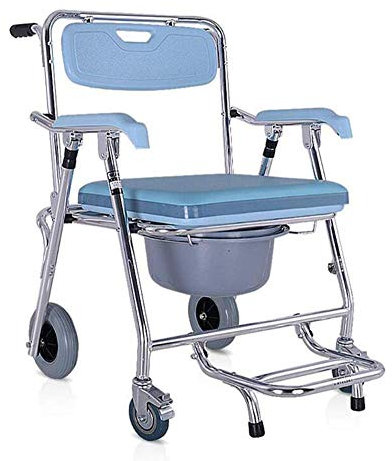 Toilettenstuhl Toilettenstühle Nachtkommode & Transportrollstuhl & Duschstuhl, Zusammenklappbarer Toilettenstuhl für Toilette mit Rädern und Pedal Einfach Ohne Werkzeugmontage für Ältere Men, GeRRiT