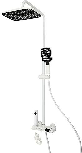 PUDLOR Brausegarnitur Brausebatterie mit Thermostat Regenbrause Brausegarnitur Massagehandbrause mit Handbrause (Weiß)