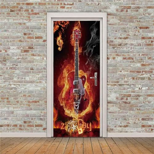 Türtapete Selbstklebend Flamme Abstraktes Musikinstrument Gitarre 95 X 215 Cm Tür Türtapete Selbstklebend Türposter,Fototapete Selbstklebend 3D Pvc Türaufkleber Diy Türbild,Türfolie Poster Ta 0