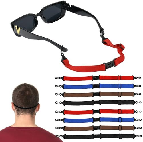 NAROSEBE 8 Pcs Cordons à Lunettes Ajustables, Attache Lunette Sport Multi-couleur, Élastique Lunettes Sport, Sangle de Lunettes Réglable, Cordon Attache Lunette, pour Homme Femme Lunettes de Soleil