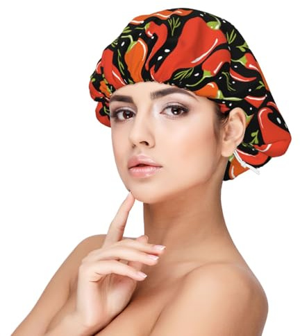 Xiso Ver Red Hot Chili Satin Bonnet Silk Bonnet for Sleeping with Adjustable Straps Hair Cap Double Layer Satin Lined Sleep Caps for Women Natural & Curly Hair
