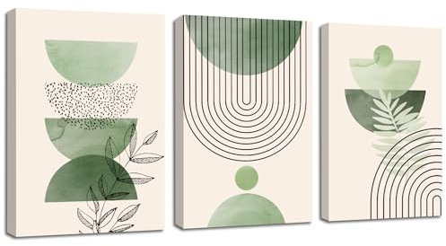 FajerminArt 3 Pcs Moderne Esthétique Vert Plante Tableau Décoration Murale Salon Impression sur Toile Boho Image sur Toile Peintures sur Toile Décoration Murale pour Chambre Maison Bain 30x40cmx3