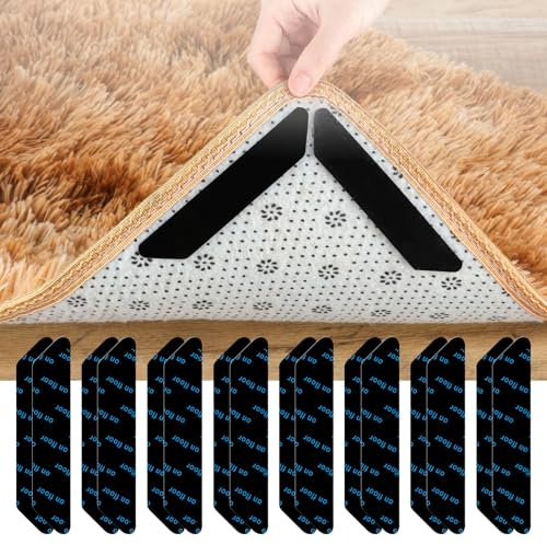 Teppichgreifer, 16 Stück Antirutschmatte für Teppich Wiederverwendbare Antirutschunterlage rutschfeste Teppichpads Anti-Curling Teppich Klebepads für Holzböden, Marmorböden und Fliesenböden