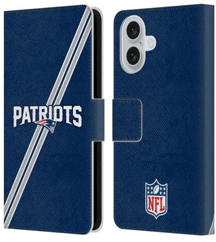 Head Case Designs Offizielle NFL Streifen New England Patriots Logo Leder-Wallet-Hülle Kompatibel mit Apple iPhone 16