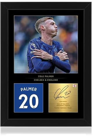 WIN FC Cole Palmer gerahmtes Fußball-Foto, A4, digital signiert, Geschenk für Chelsea- und England-Fans