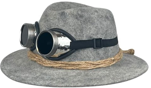 Mauerer Trachtenhut für Herren mit Gletscherbrille Filzhut für Herren in Anthrazit und beiger Kordel - abnehmbare Gletscherbrille - Tiroler Hut (DE/NL/SE/PL, Numerisch, 58, Grau)