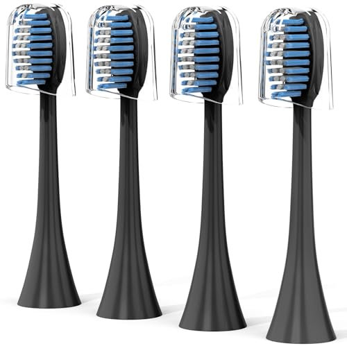Lächen Ersatzbürstenkopf, Ersatzbürsten kompatibel mit Lächen Zahnbürsten，kompatibel mit Olybo Zahnbürsten,4 Stück, Schwarz