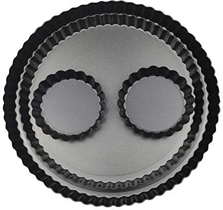 Yamteck Tarteform 28/24/2x10cm mit Hebeboden, Quicheform Antihaftbeschichtung Kohlenstoffstahl für Quiche Tarte Pie Stahl, Pie Form für Obstkuchen Weihnachtsgebäck Familienessen, Festival. 4 Stück