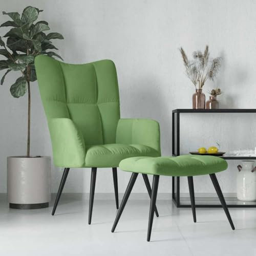 Myheimly Relaxsessel mit Hocker Sessel Polsterstuhl Stuhl Relaxstuhl Polstersessel Armsessel Ohrensessel Wohnzimmer Hellgrün Samt
