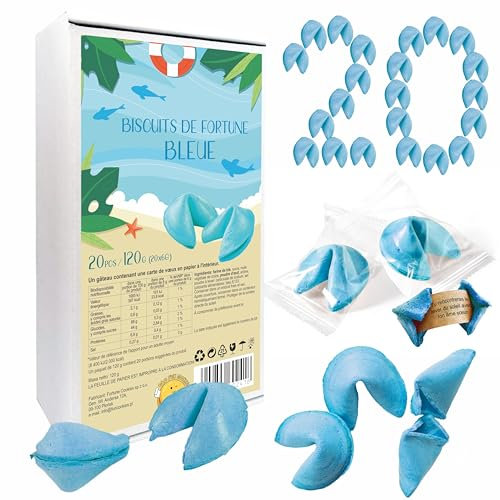 D&D Fun Cookies Biscuits de fortune colorés |Excellente idée de cadeau pour les invités |Biscuits de fortune pour les fêtes |Emballés individuellement |Biscuits de fortune chinois (BLEUE S, 20, unité)