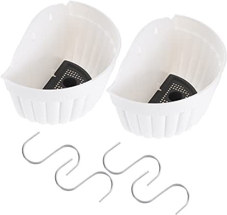 Yardwe Hanging Flower Pot Decor Set of 2 Large White Plastic Wall Planters with Hooks