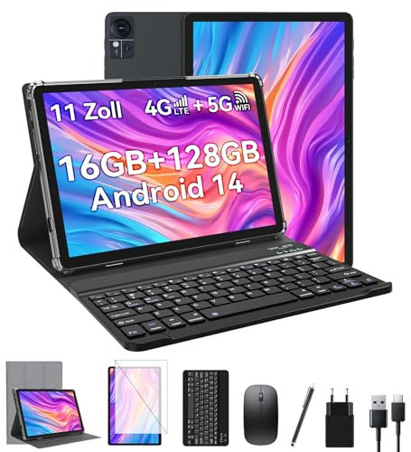 ZONKO Tablet 11 Zoll Android 14 Tablets 4G LTE Tablets Mit 2 SIM 1 SD Slot, 16GB +128GB(2TB TF) Gaming Tablet Android mit Tastatur Maus Stift, 5G WiFi Tablett PC Octa-Core|13+10MP|8650mAh|GPS -Grau